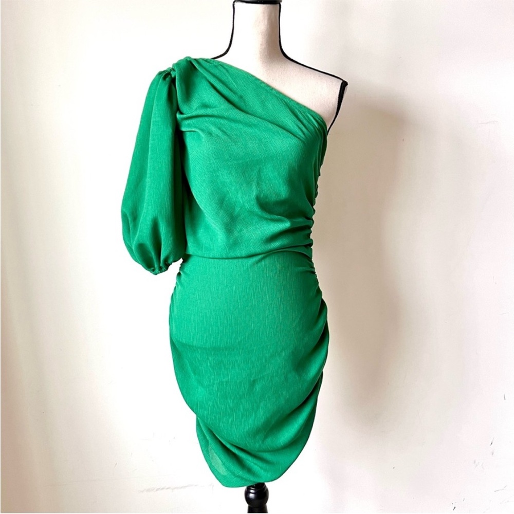 NWT PRETTY LITTLE THING Chiffon One Shoulder Puff Sleeve Midi Dress—SZ. 8